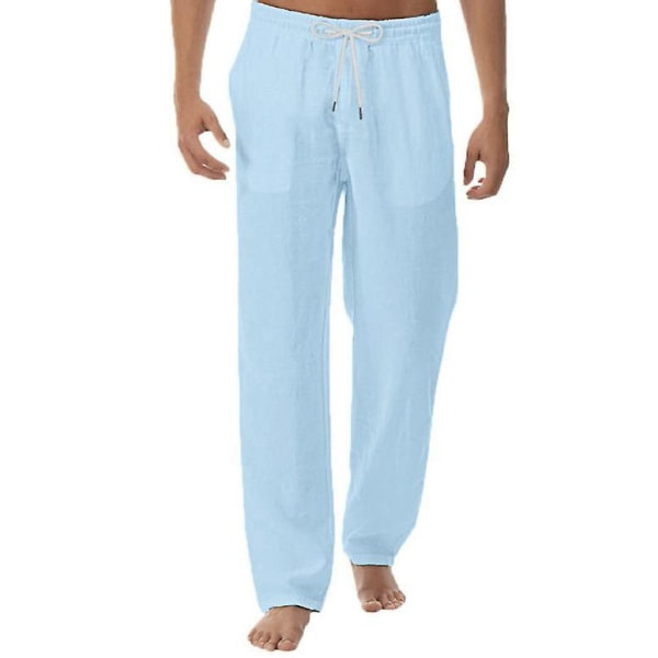 Mens Cotton Linen Drawstring Pants CMK blue XL