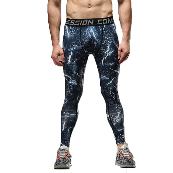 men's fitness sports leggings Blue Lightning Print XL