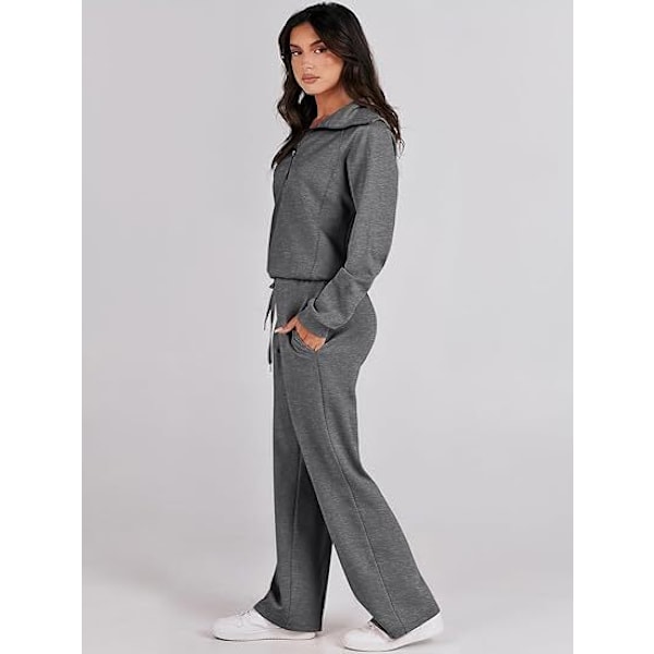 Dame 2-delt træningsdragt sæt, Rummeligt loungewear, Sporingsdragt Grå Grey M