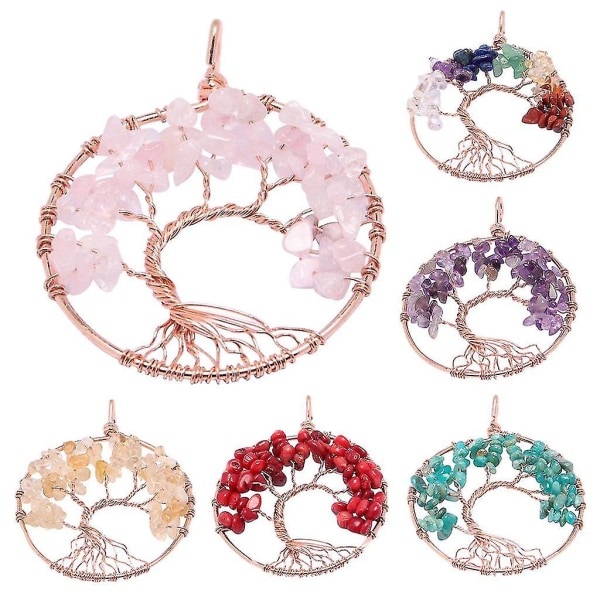 3x Tree of Life hänge kristall halsband ädelsten smycken rosa