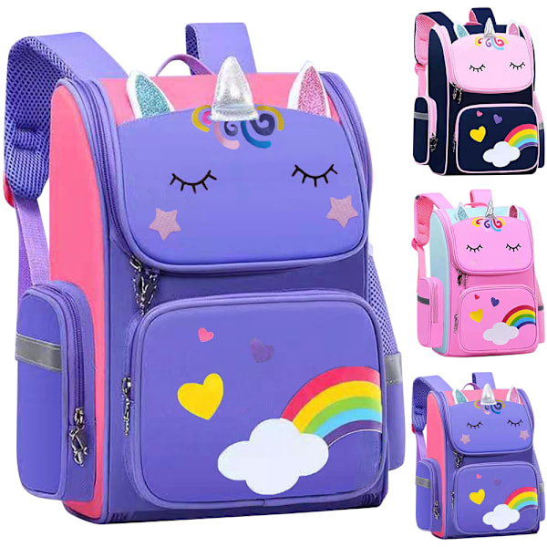 Barn Skolväska Cartoon 3D Unicorn Ryggsäckar Vattentät Purple Purple Small