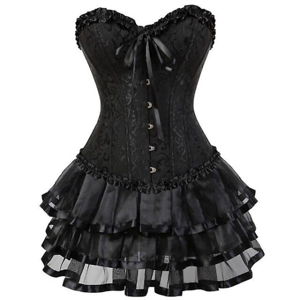 Women's Sexy Body Dress, Corset and Mini Skirt Set black 4XL