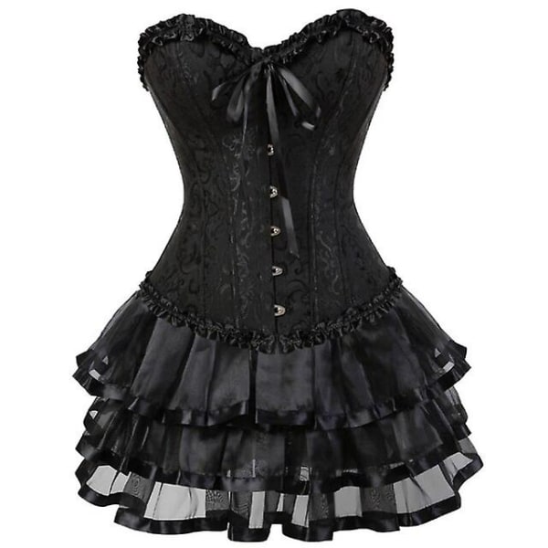 Women's Sexy Body Dress, Corset and Mini Skirt Set black XXL