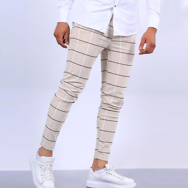 Mænd Plaid Casual Chinos Arbejdsbukser Slim Fit Skinny Business Formelle Bukser Bukser CMK Khaki 2XL