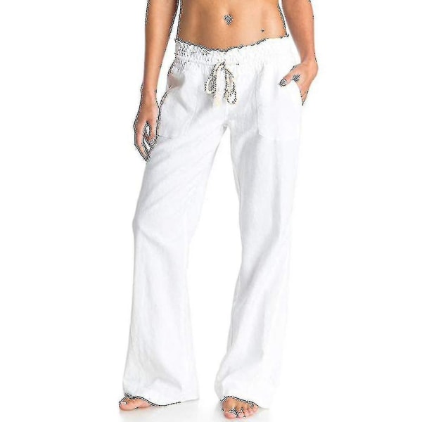 Women's Cotton Linen Pants Beach Pant Free Shipping CMK white S