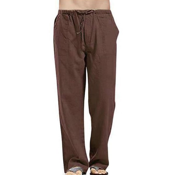 Men Boys Casual Daily Trousers Solid Color Simple Design Trousers For Male Men Young Boys Daily Wear CMK Brown XL