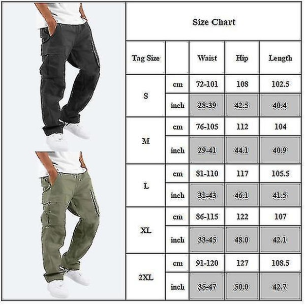 Men Multi Pockets Cargo Pants Baggy Work Combat Trousers CMK Black L