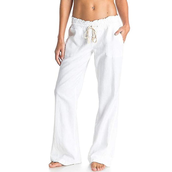 Women's Cotton Linen Pants Beach Pant CMK white L