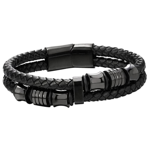 Mens Leather Braided Bracelet Stainless Steel Magnet Clasp