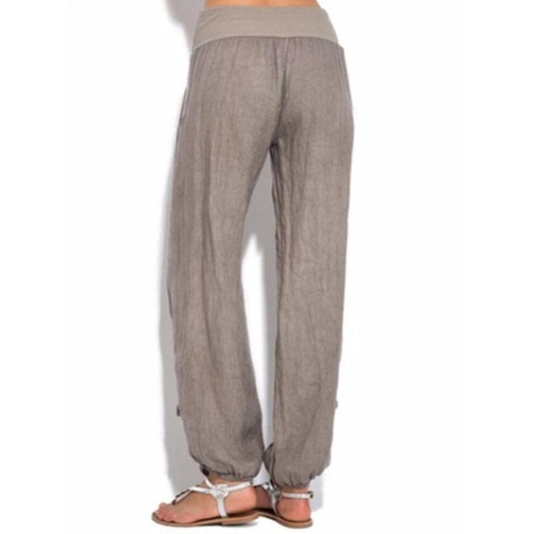 Women Casual High Waist Solid Color Button Yoga Harem Pants CMK Grey 2XL
