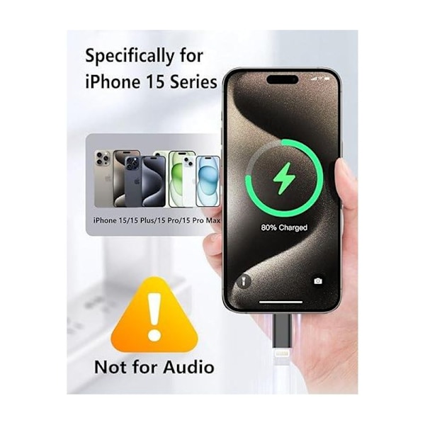 Lightning (hona) till USB-C (hane) adapter, kompatibel med iPhone 15 Svart Sort