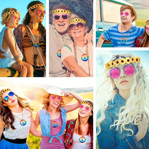 3stk Hippie Costume Daisy Pannebånd Solbriller Halskjede Party