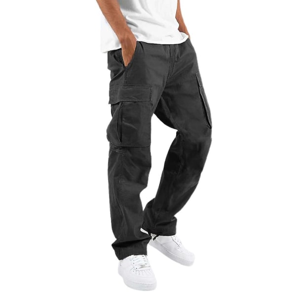 Menn Multi Pockets Cargo Pants Baggy Work Combat Bukser Black L