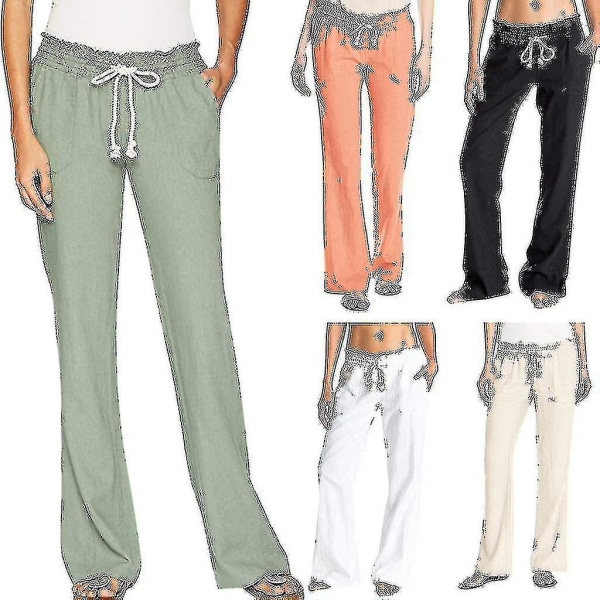 Women's Cotton Linen Pants Beach Pant Free Shipping CMK green S