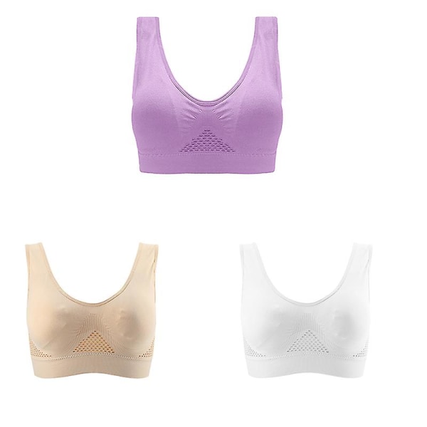 3 Pcs Mesh Push Up Bra Wireless Sexy Woman Bras For Women Top Female Bralette Seamless Bh Brasier Unwired Large Size Sports Bra CMK purple skin White One Size