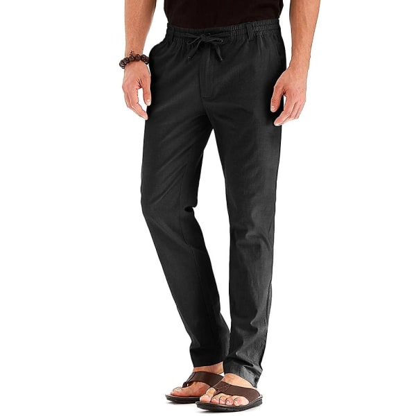 Ensfarvede bukser med elastik i taljen til mænd Black 3XL