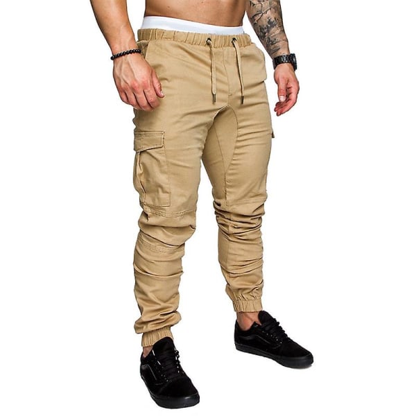 Men's Solid Color Drawstring Jogger Pants Khaki XL