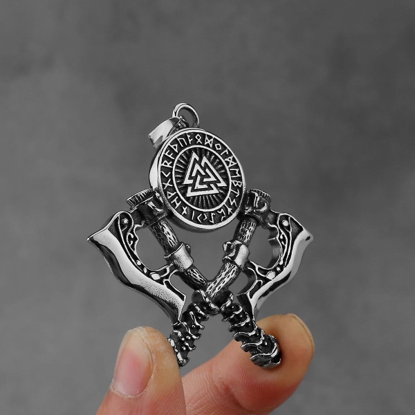 Men S Stainless Steel Exquisite Double Axe Pendant Necklace Nordic Rune Amulet Gift High Quality Popular Jewelry CMK Chainless