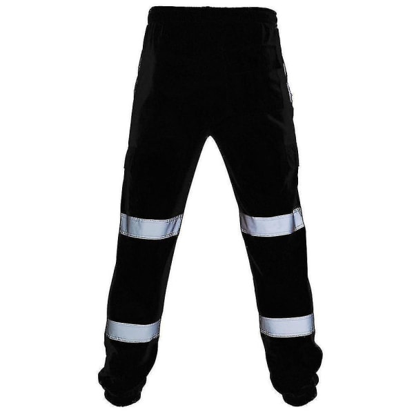 Mænd Hi Vis Viz High Visibility Safety Arbejdsbukser Snørebukser Joggingunderdele CMK 2XL Black