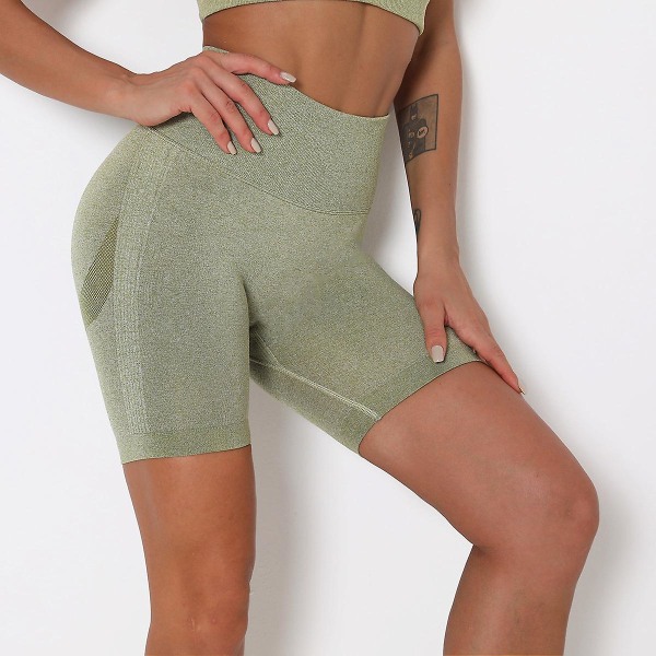 Kvinners rumpeløftende yogashorts Trening Høy midje Magekontroll Ruched Booty Pants CMK Green M