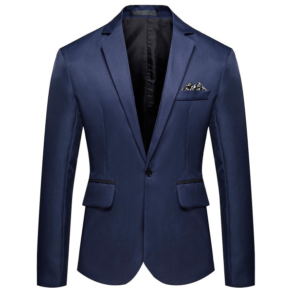 Allthemen Herre Business Casual One Butched Revers Ensfarvet jakkesæt CMK Navy Blue 2XL