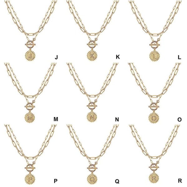 Gold Layered Initial Necklaces for Women 14K Gold Plated Dainty Layering Paperclip Link Chain Necklace Alphabet Pattern CMK Z