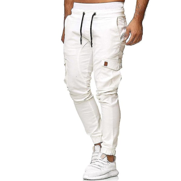 Miesten Joustava Vyötärö Cargo Taskut Housut Slim Fit Sport Combat Resorit housut CMK White XL