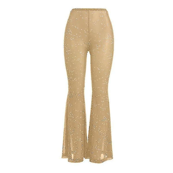 Women's High Waist Casual Flared Trousers Khaki L