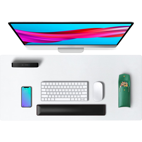 PU Skrivbordsdyna, Vattentät Laptop Desktop Pad, Vit White 35.8" x 15.8"