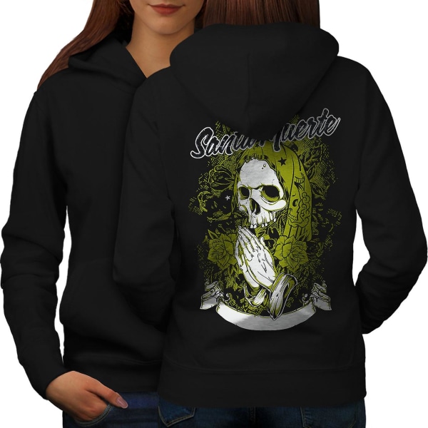 Santa Muerte Skull Dame BlackHoodie Tilbake | Wellcoda CMK Black Small