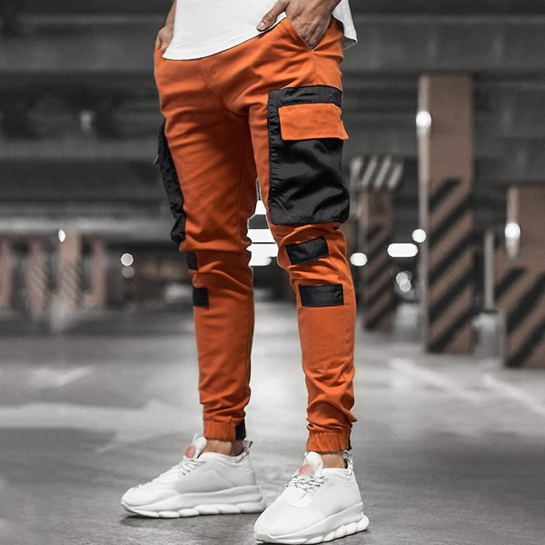 Men's Colorblock Cargo Jogger Pants Orange 3XL