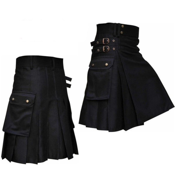 Men's New Summer Scottish Skirt Pocket Plaid Contrast Stitching Pleated Skirt Men's Short CMK S