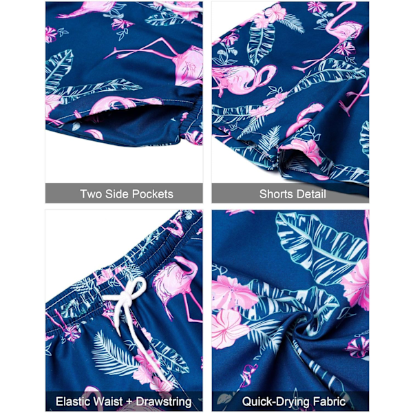 Miesten Havaiji-paita ja shortsit setti Regular Fit lyhythihainen rento funky ranta flamingo paita setti XXL XXL Blue Flamingo