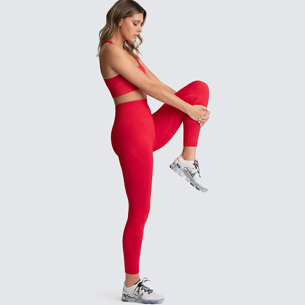 Sömlös stickad yoga bär kvinnors sport bh väst leggings set Red Red S