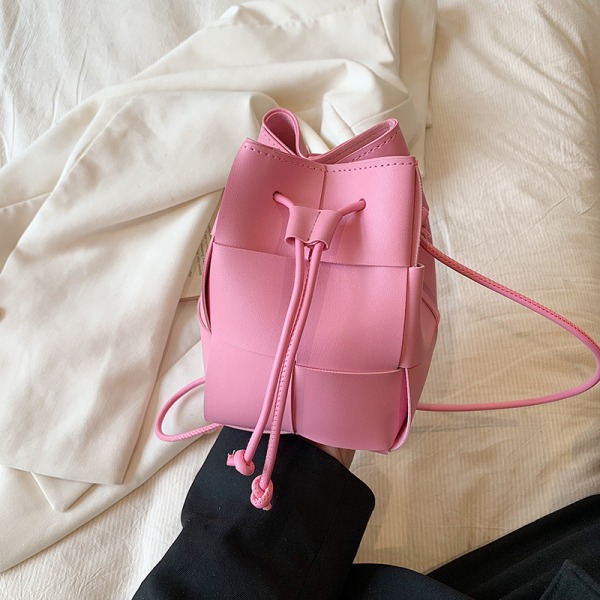 Håndvævet Bucket Bag Simpel skuldertaske Mini telefontaske pink