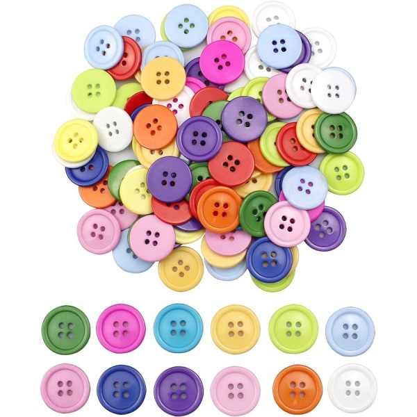【Tricor butik】 100 stk harpiks flerfarvede runde knapper 4 huller til tøj, syning, dekorationer og gør-det-selv håndlavede dekorationer 20 mm mix