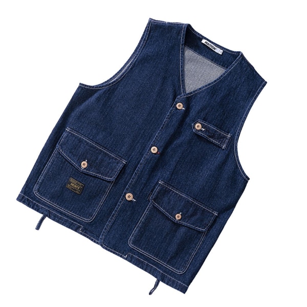 Denim Vest Hihaton Vintage taskut Puuvilla Muodikas Tyylikäs Denim Vest Takki Treffit Sininen CMK M