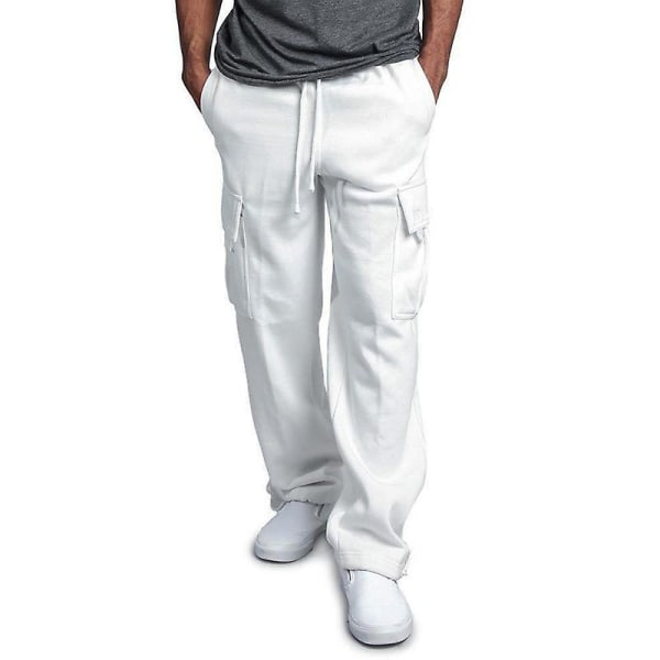 Men's Solid Color Drawstring Lounge Pants White 3XL