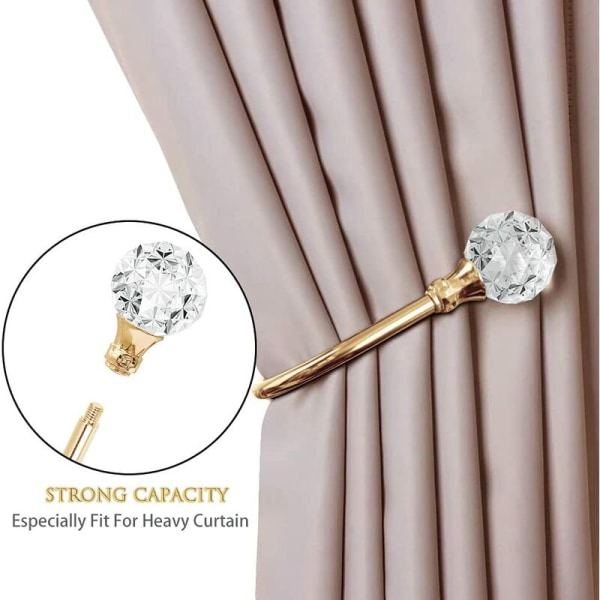 Curtain Tiebacks, Crystal Ball Tieback Hooks for Drapery, Gold Metal, Home Office Decorative Curtain Holder