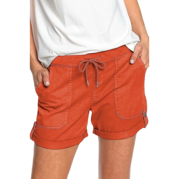 Bukser med snøring for kvinner Sport Høy midje Rett stretch Comfy Ensfarge Bukser med brede ben med shorts Xinda CMK Orange M