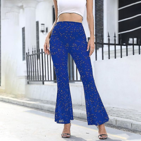 Women's High Waist Casual Flared Trousers Blue XS