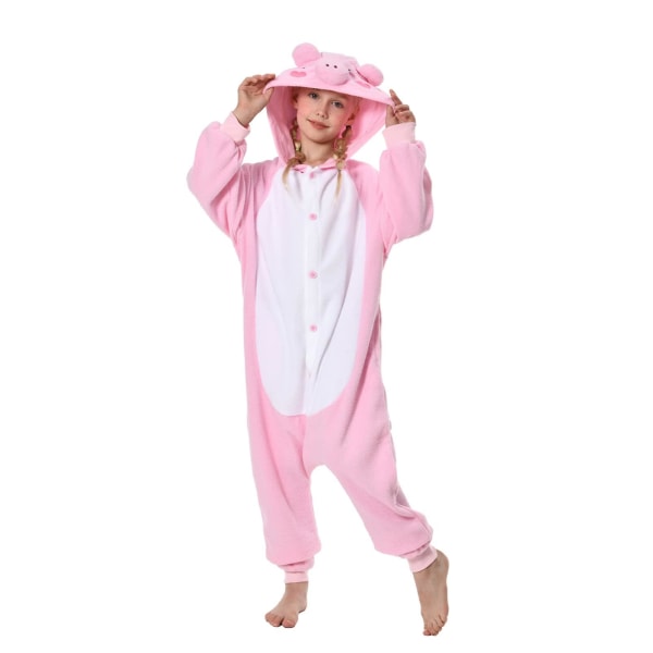 Unisex børne onesie pyjamas plys kostume Sødt Halloween kostume K pinkpig 125