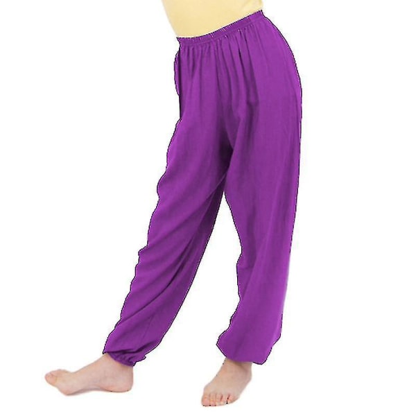 Kids Boy Girl Plain Loose Long Pants Yoga Dancing Bloomers Aladdin Trousers CMK Purple 10-11 Years