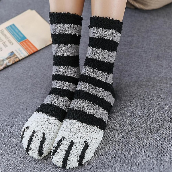 Women's Warm Fluffy Cat Claw Thermal Ankle Socks Black Striped