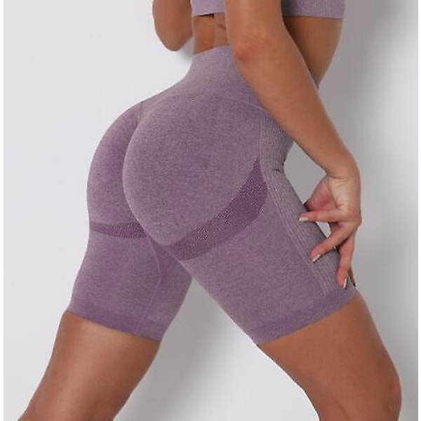 Kvinners rumpeløftende yogashorts Trening Høy midje Magekontroll Ruched Booty Pants CMK Purple XL