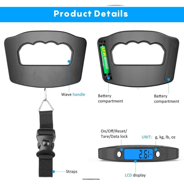 Elektronisk bagagevægt Maks. 50 kg bærbar digital vægt til bagagerejser