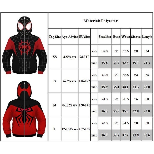 4-13 år Børn Spider-man Hættetrøjer Hættejakke med lynlås Jakke Toppe Outwear Gaver CMK Homecoming Spiderman 12-13 Years