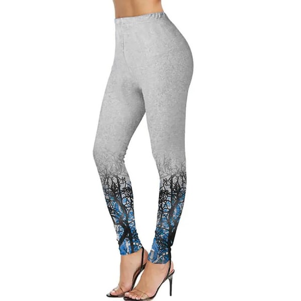 Leggings med floral elastisk midje for kvinner Blue M