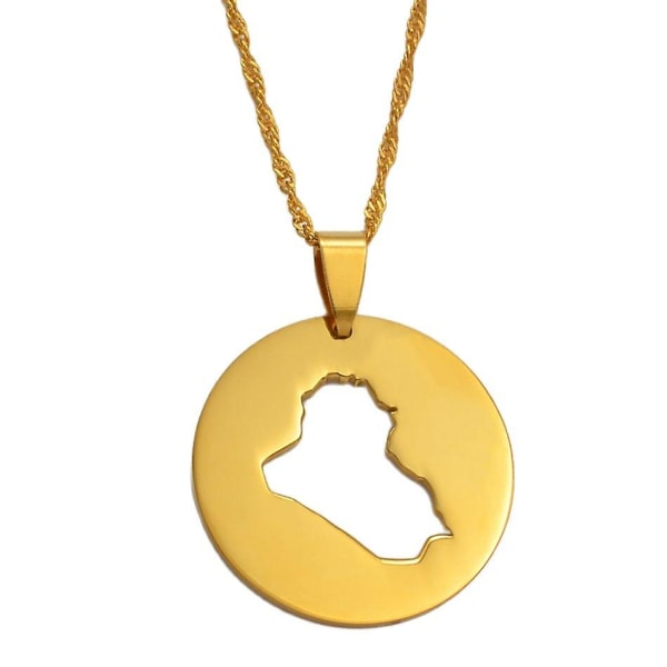 Round Iraq Map Pendant Necklaces Gold Color Jewelry The Iraqi People S Patriotic 017121 CMK 45cm Thin Chain