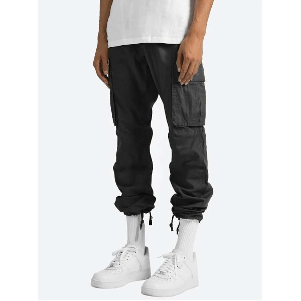 Men Comfy Wear Linen -pocket Casual Loose Baggy Pants CMK Black 4XL